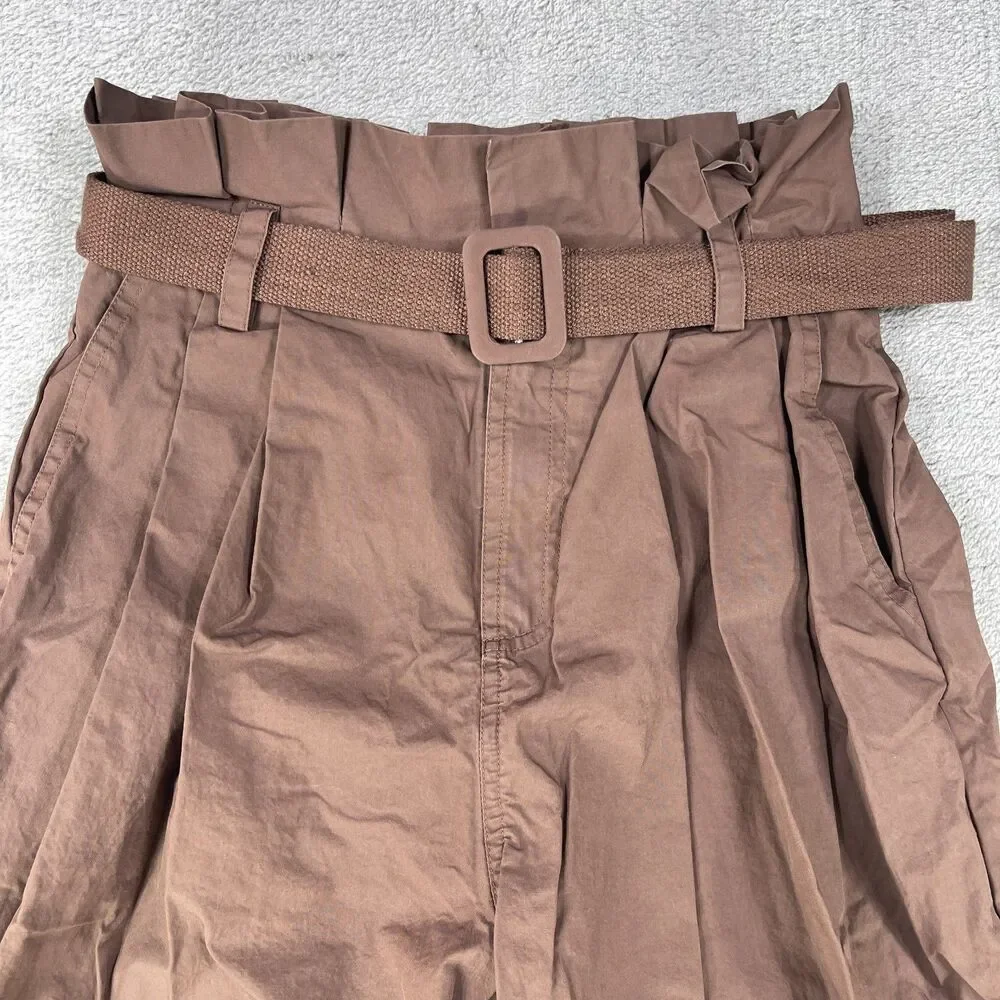 L'Academie Pants Womens Small Brown Cotton High Rise Wide Leg Slash Pockets